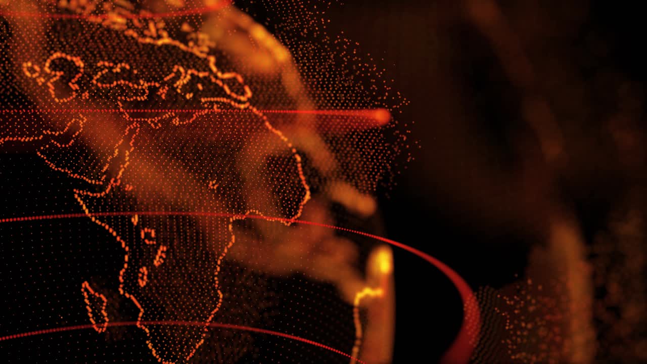 Digital planet earth globe hud particles rotating loop animation with alpha social future network