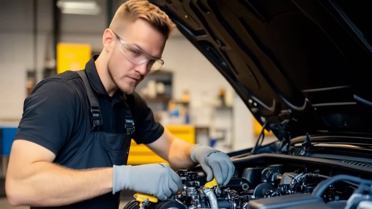 un hombre está trabajando en un motor de coche