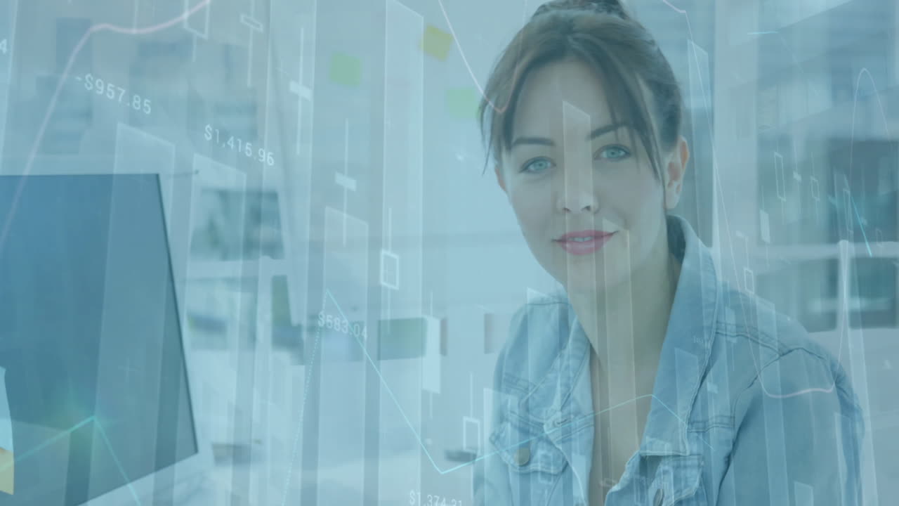 그래프의 애니메이션, 는 사람들의 타임 스, 사무실에서 태블릿을 사용하는 백인 사업가