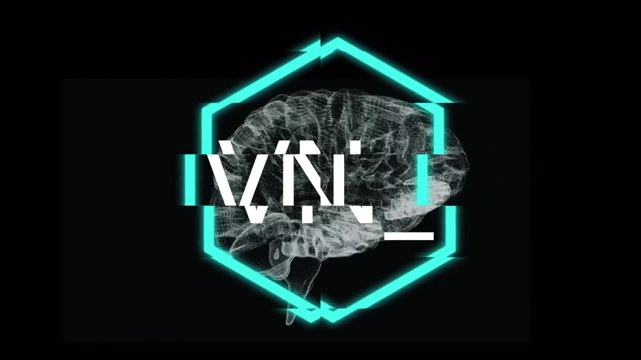 animación de nft en hexágono sobre el cerebro en fondo negro