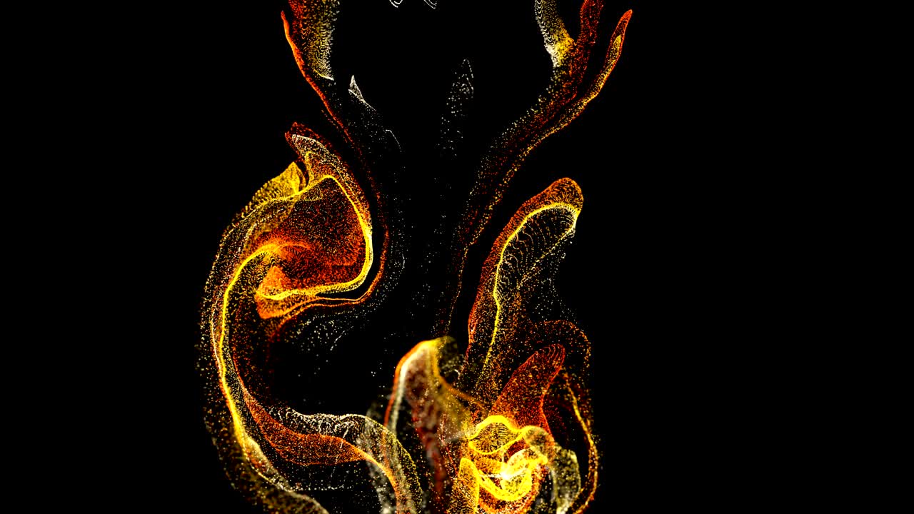 카메라 앞의 액체 흐름에서 느린 동작으로 움직이는 4k 빛의 입자, 빛나는 입자에 대한 3d 잉크 효과, 아드션, 알파 채널로 루마 매트를 사용하여 입자를 자르십시오.