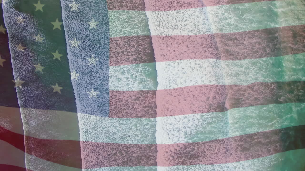 Animation of flag of usa blowing over waves in sea
