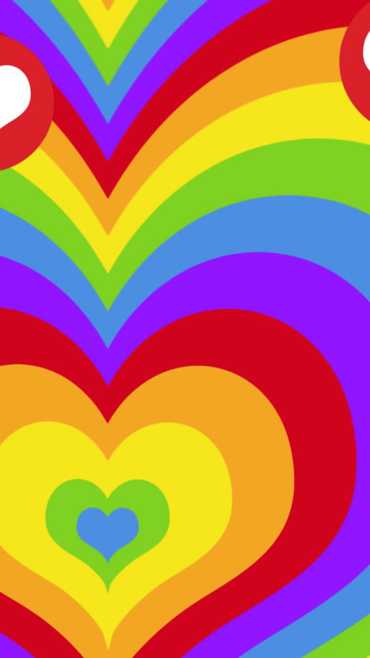 animación de corazones cayendo sobre el arco iris