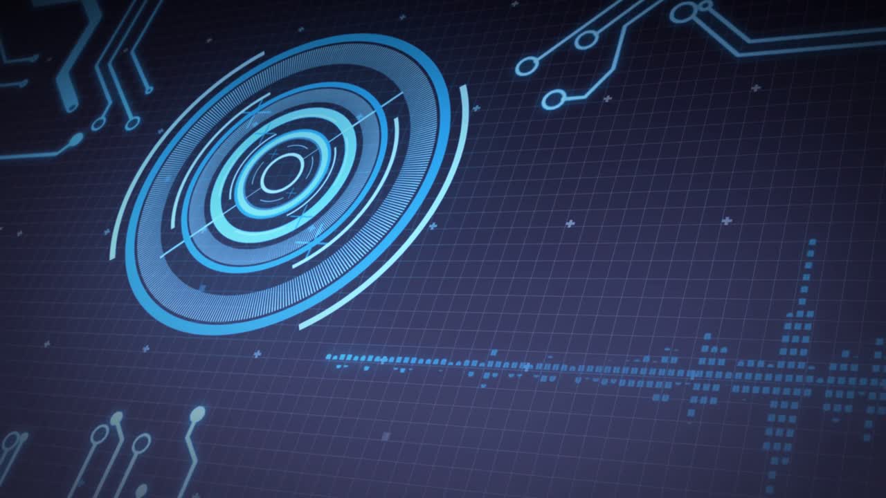animación del escaneo del alcance, los elementos del procesador y el procesamiento de datos sobre la cuadrícula
