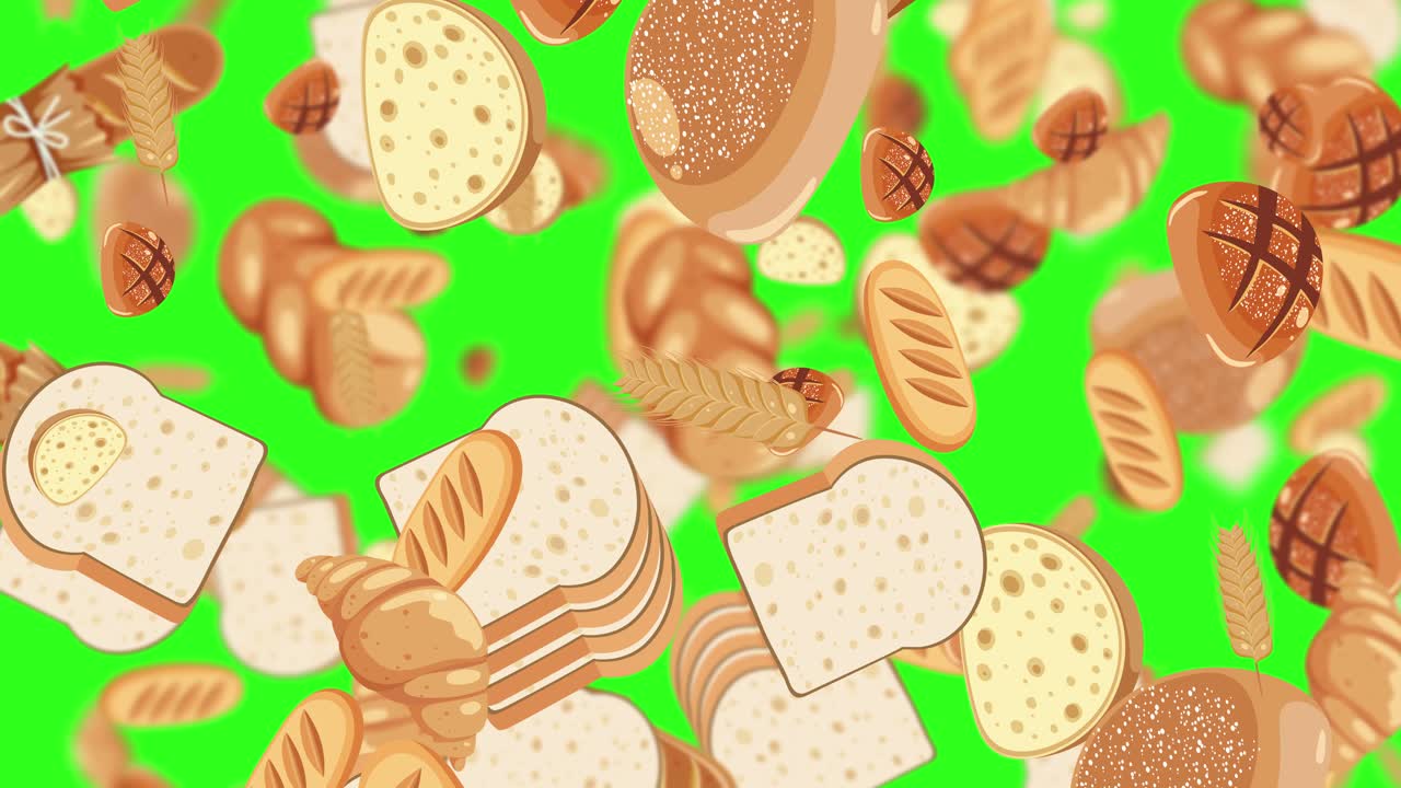 varios panes cayendo contra un telón de fondo verde