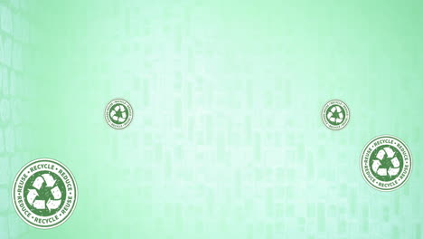 animation of multiple falling recycling text and logos on green background