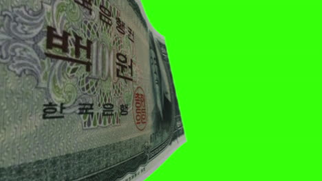 korean won banknotes on green screen