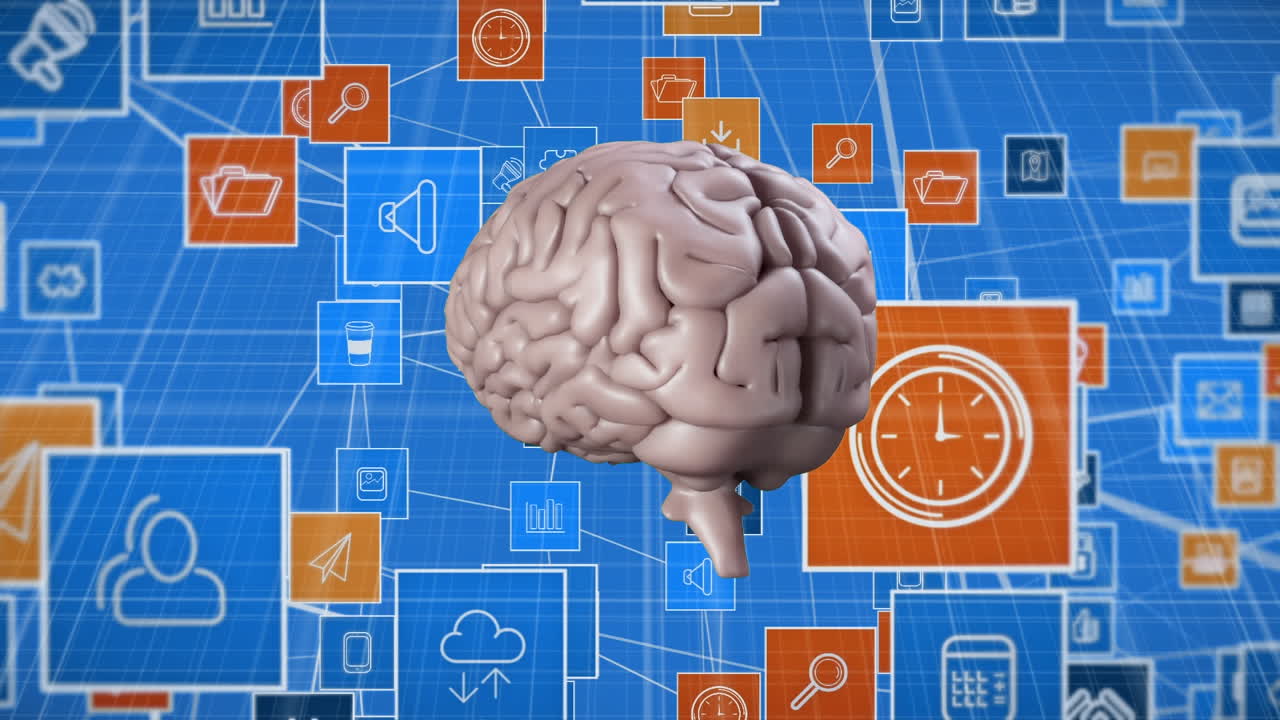 cerebro digital con iconos de internet