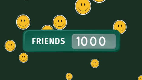 animación de números cambiantes y texto de amigos sobre múltiples iconos emoji en fondo verde