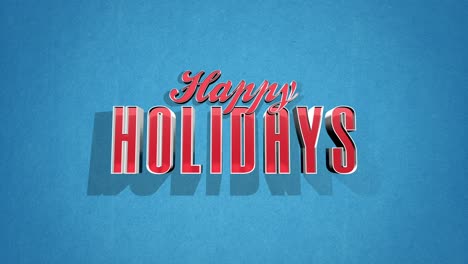 vintage-inspired happy holidays text in bold red and white on blue background