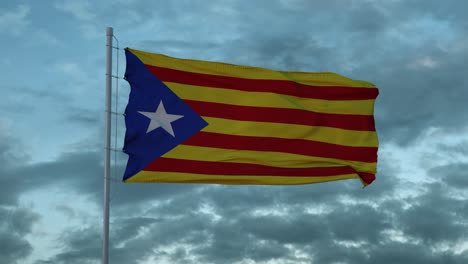 the catalonia flag waving at wind on the sky background. loop 3d animation