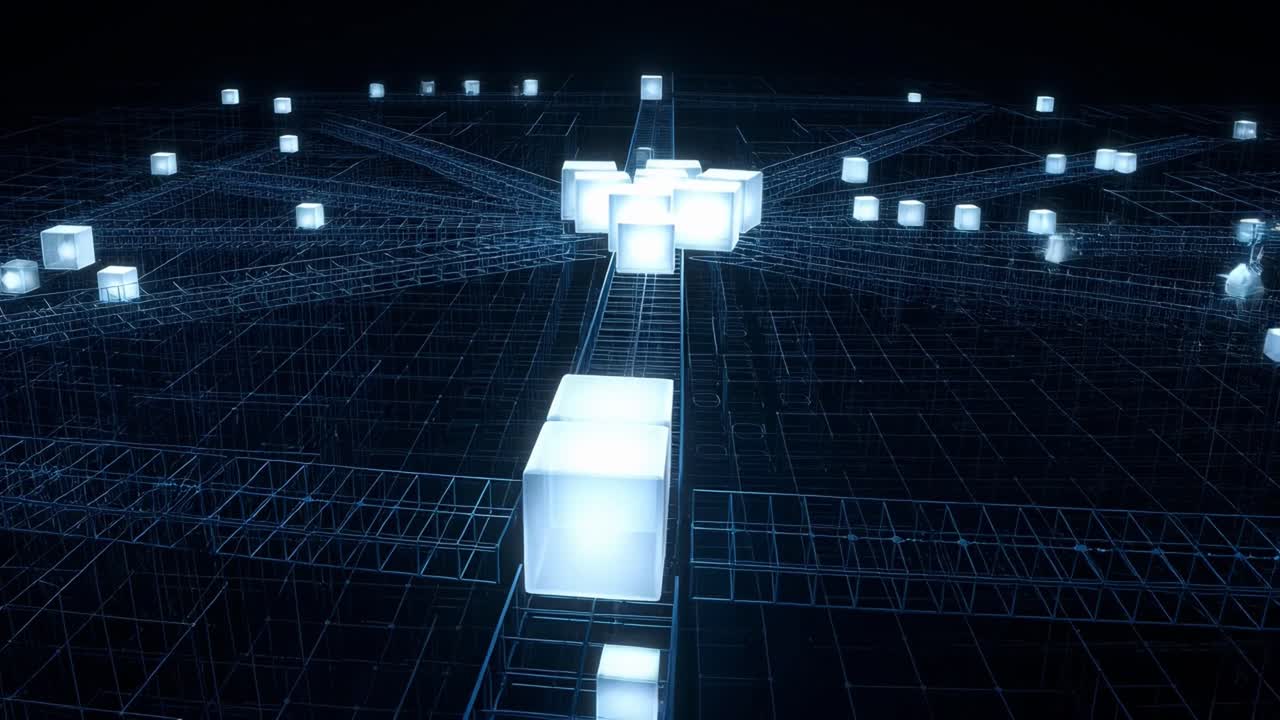 Luminous Cubes Moving and Connecting on a Digital Grid Network