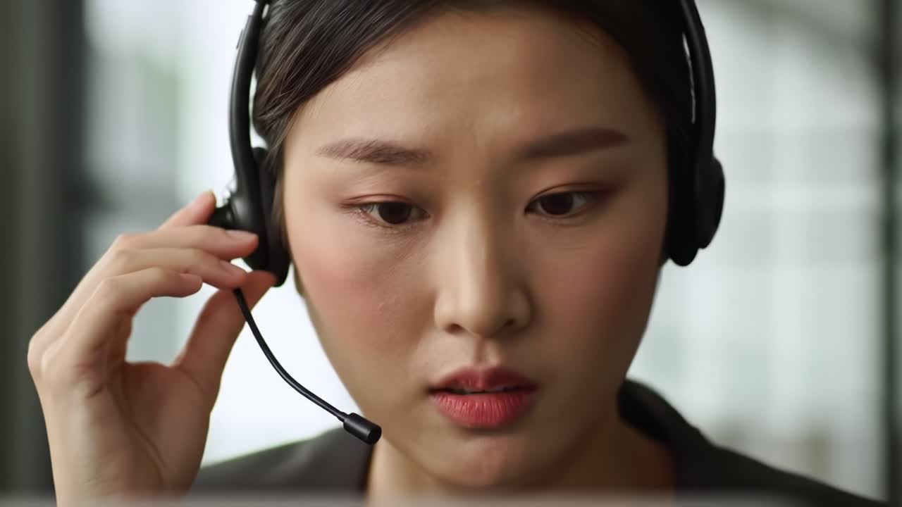 Focused Communication: A Concentrated Individual Engaging in a Professional Conversation with Headset, Demonstrating Active Listening and Engagement in a Modern Work Environment