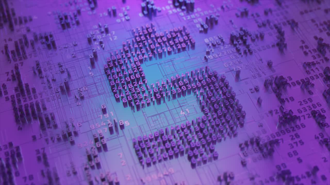 números 3d abstractos en la placa de circuitos