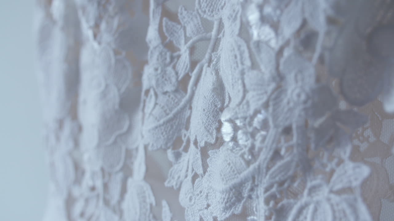 Close-Up of Bridal Lace Wedding Dress