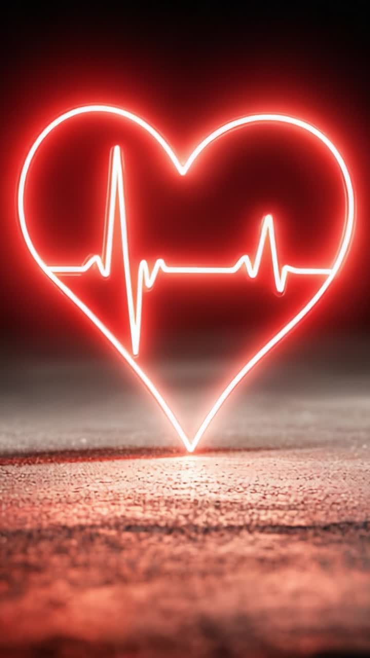 An Artistic Representation of a Heartbeat in a Neon Heart Shape, Symbolizing Life, Love, and Vitality Against a Dark Background
