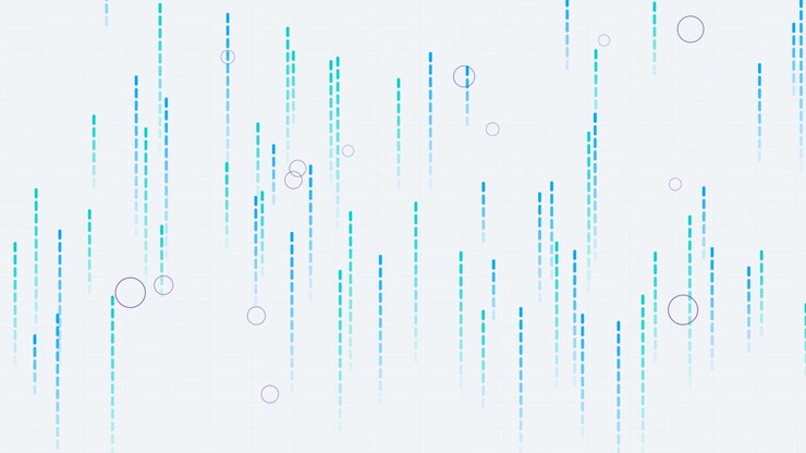 Abstract Digital Background with Falling Blue Dashed Lines and Floating Circles
