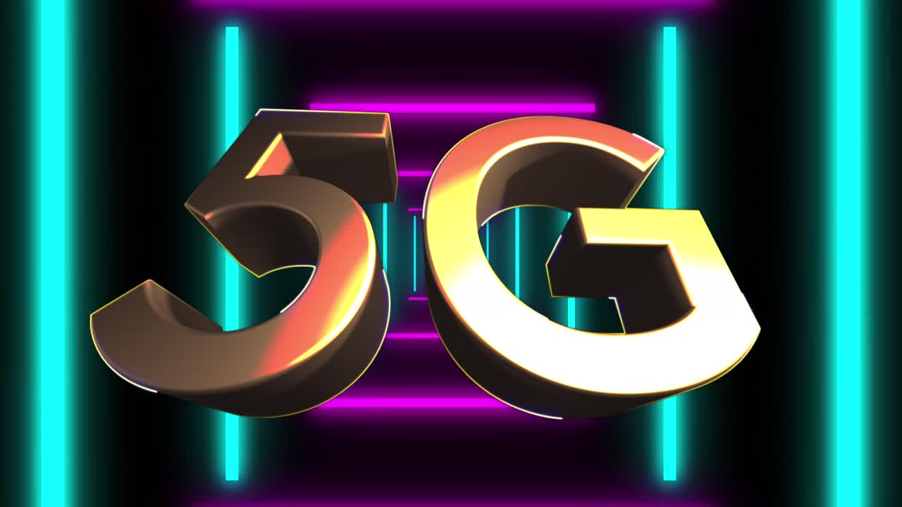 움직이는 모양 위에 5g 텍스트의 애니메이션