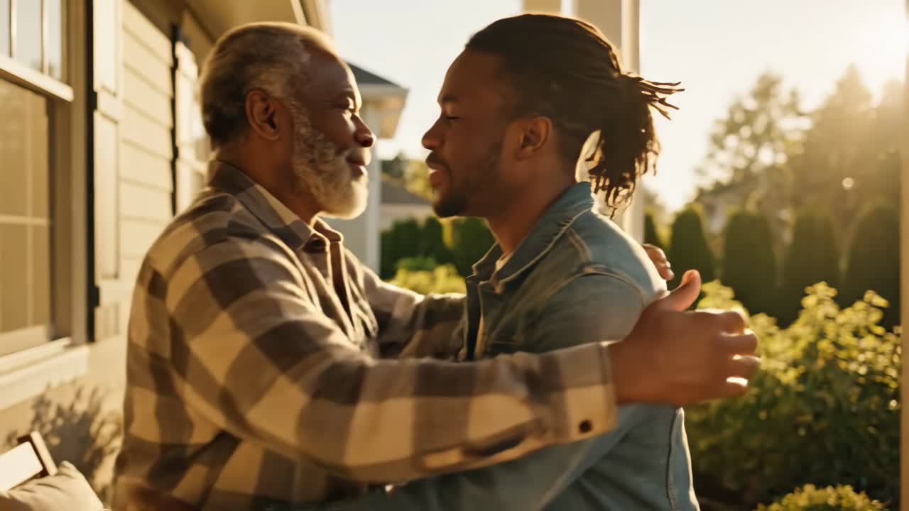 Father And Son Embrace Outdoors