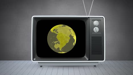 animación de televisión de época y globo en fondo gris