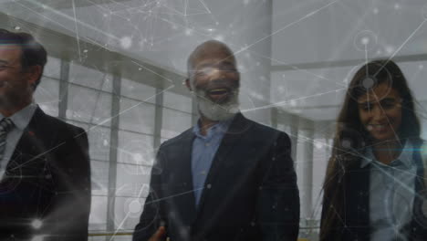 animation of network of connections over diverse group of business people
