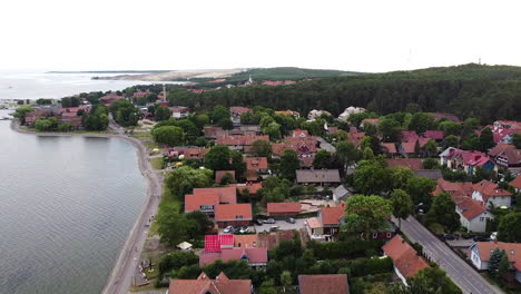 Center-of-small-town-Nida-with-red-rooftops,-resort-of-Lithuania,-Neringa-region