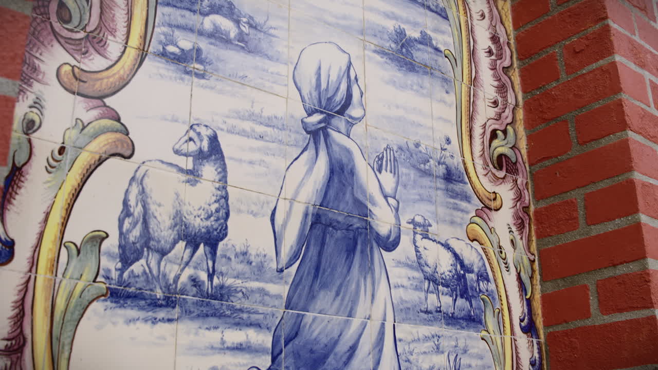 little shepherd of fatima jacinta azulejo slow motion wide shot