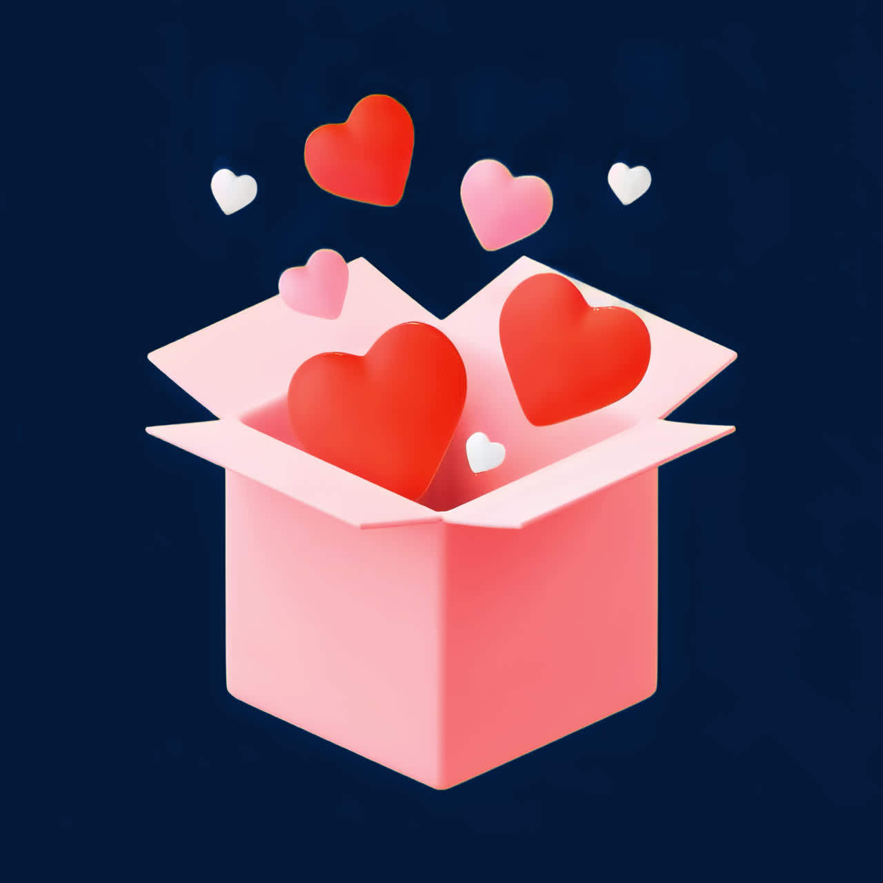 Corazones desbordándose de animación en caja, recurso aislado, vídeo transparente en 4K, canal alfa, ProRes