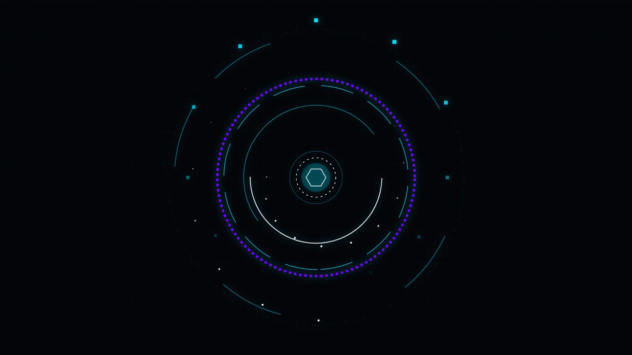 Futuristic Digital HUD Interface with Rotating Circular Elements