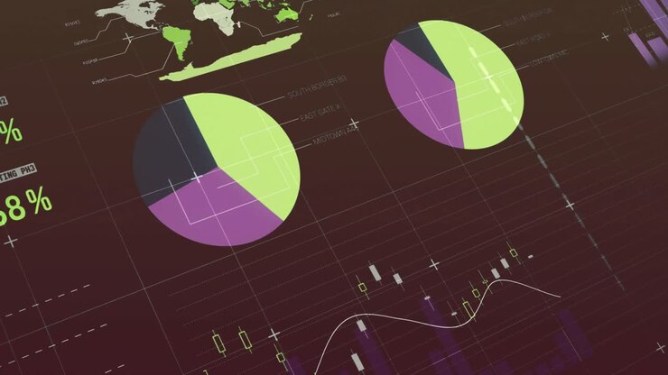 Animation of multicolored infographic interface against abstract background