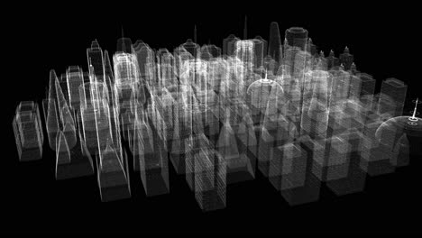 Futuristische-3D-Darstellung-Der-Rotierenden-Holografischen-Stadt-Digital-Generierte-Bild-Virtual-Reality-Matrix-Partikel-Simulation-In-Der-Cyberspace-Hintergrundumgebung-Für-Den-Head-Up-Display-Bildschirm