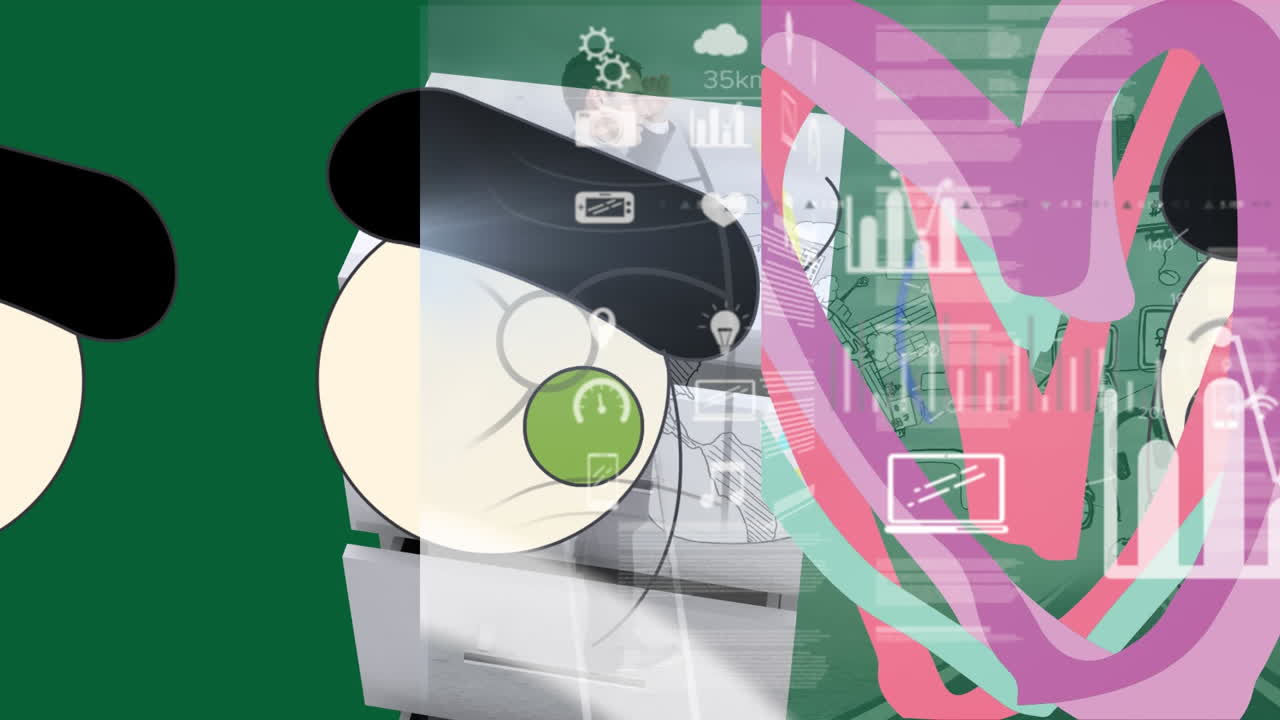 animación de procesamiento de datos y formas sobre empresario caucásico.