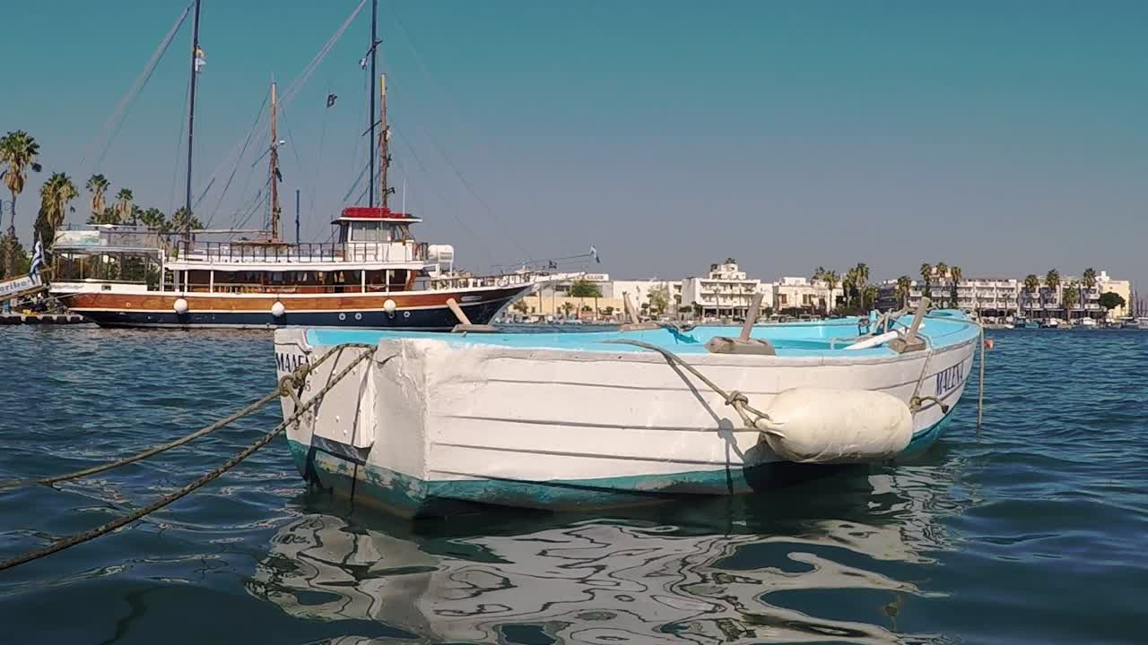 Rowing boat in the harbor of the Greek harbor of Kos.