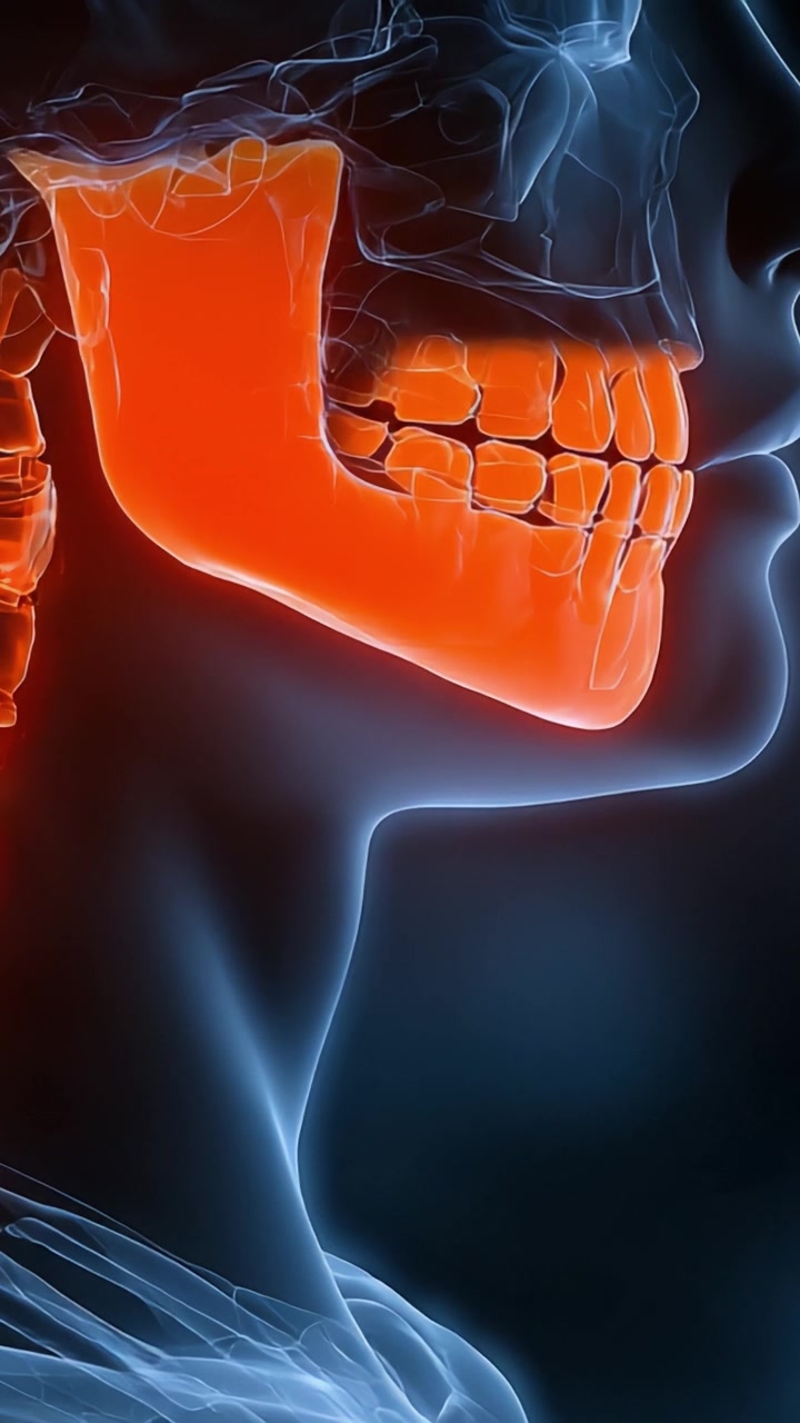 Esplorando le complessità dell'anatomia umana: un viaggio visivo attraverso le strutture del cranio e della mascella mostrate in dettagliati fotogrammi cinematografici.