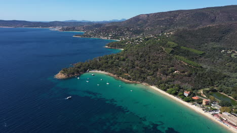 Aerial-drone-view-of-a-beach-arriving-at-Layet-sandy-beach-naturist-french