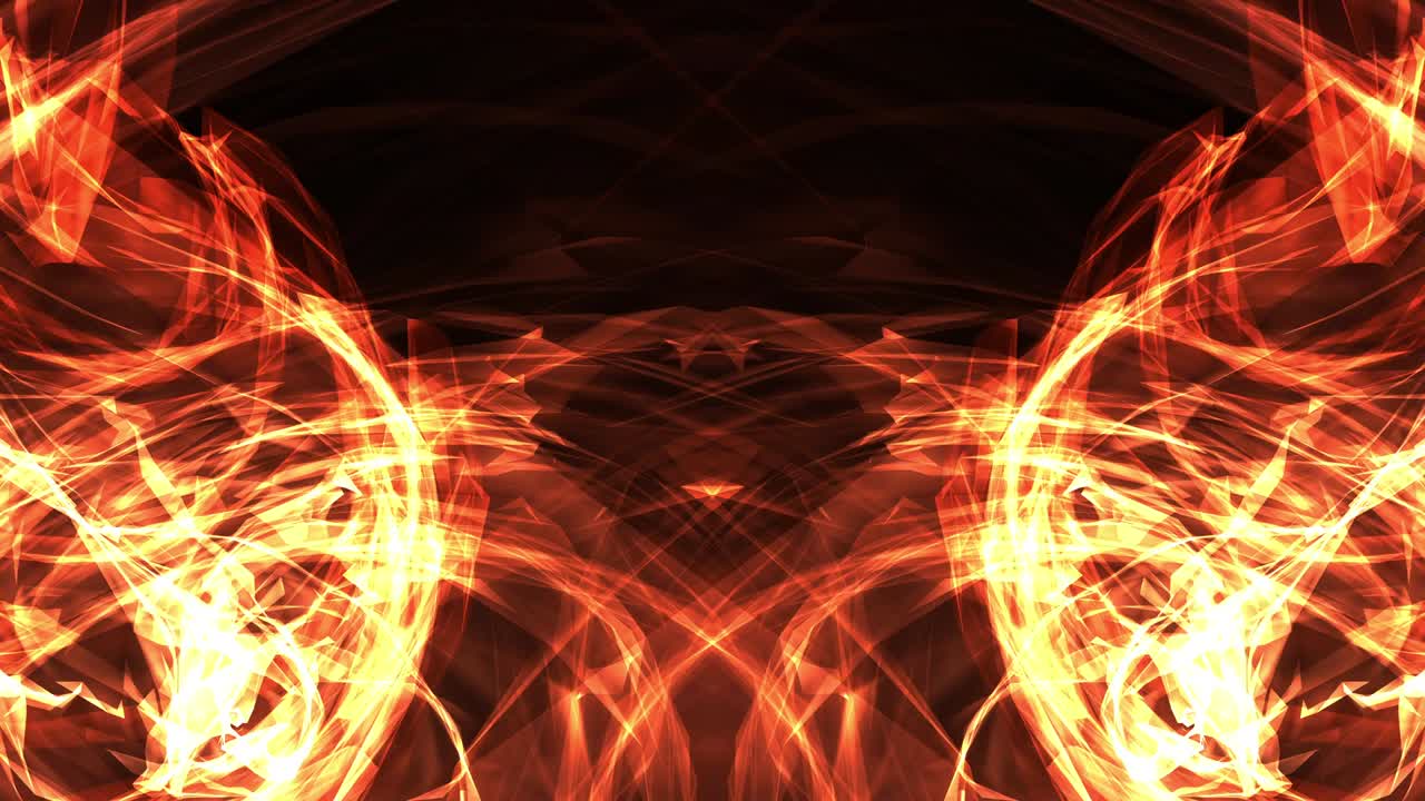 Abstract background seamless loop dynamic symmetric fire flame energy plasma waves effect with space. 4K 3D rendering futuristic fractal fiery flame burn motion background.