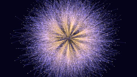Complex network of interconnected lines and dots in a spiral pattern