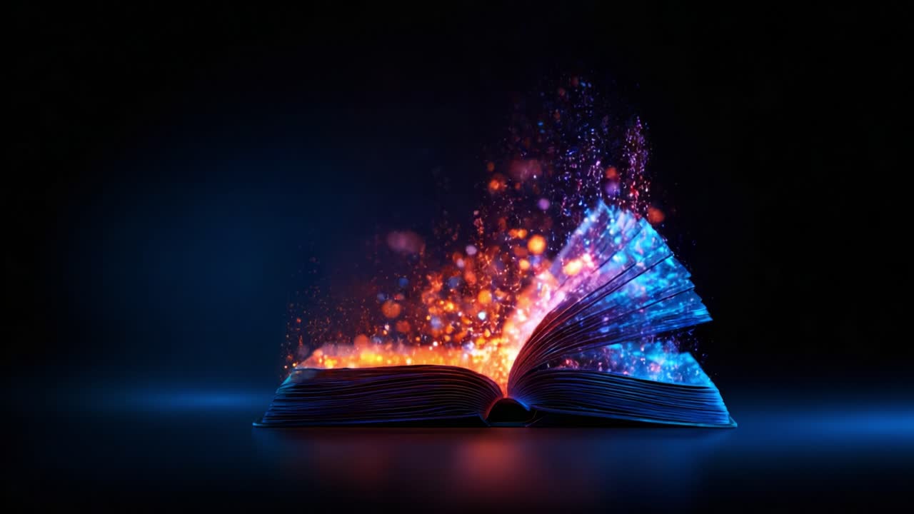 A mesmerizing open book radiating vibrant colors and explosive sparkles, symbolizing the magic of literature and the power of imagination captured in a stunning visual representation