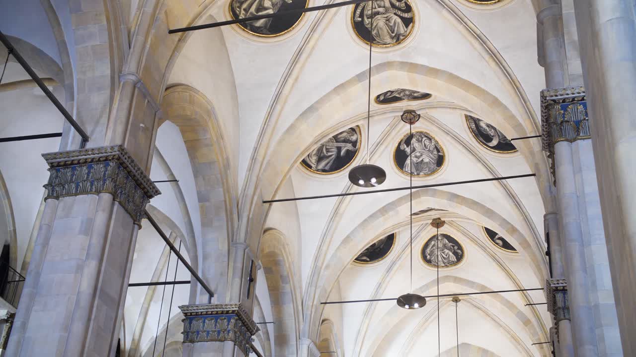 Ceiling dome and columns in the interior of the Cathedral of Loreto, Italy. Stunning renaissance architecture