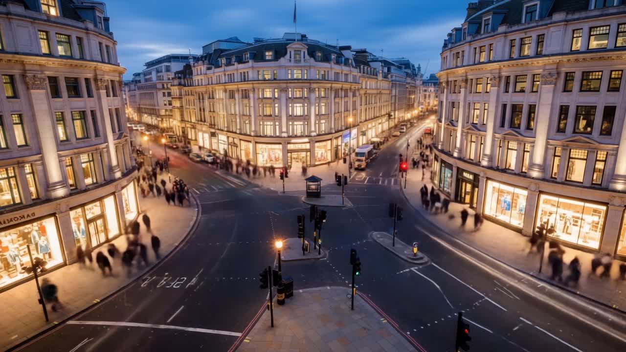 Breathtaking Cityscape at Dusk: A Vibrant Intersection Captured in Two Frames Showcasing the Evening Glow and Bustling Urban Life