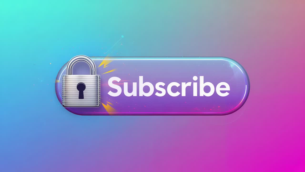 Yellow segment appearing, neon outlining Subscribe button on teal background with padlock for focus