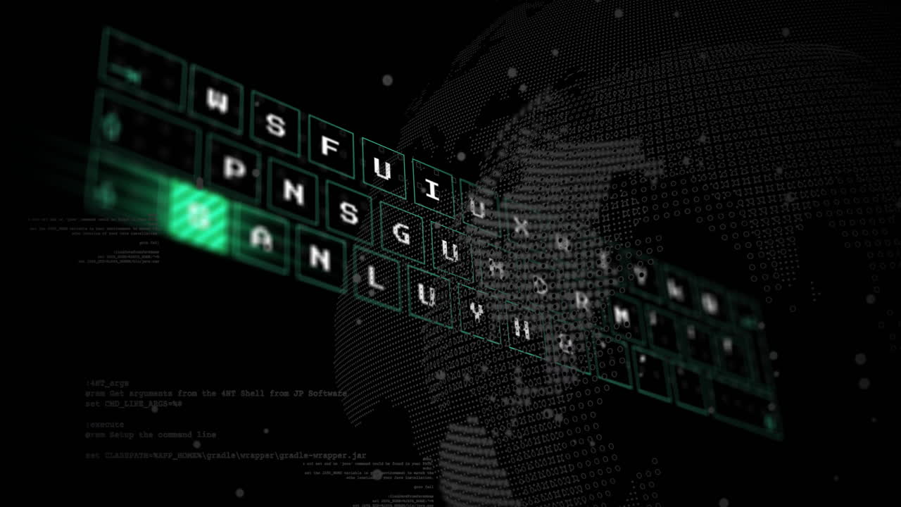 Animation of data processing over globe on black background