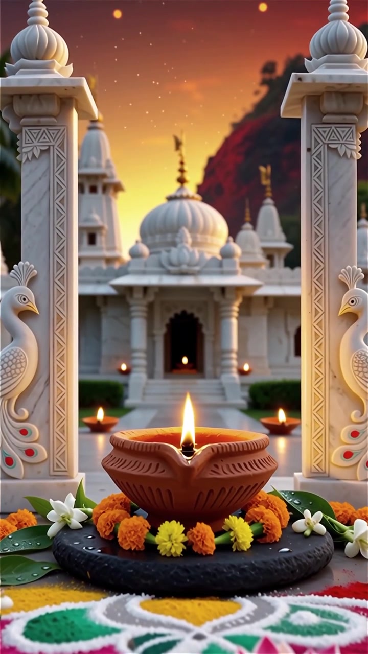Sfondo del Festival Diwali con lanterne e decorazioni tradizionali Diyas.