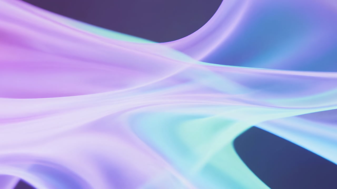 Pastel Fluid Ribbons Flow Across Frame, Silky Iridescent Waves Form Organic Arches And Soft Gradients, Calm