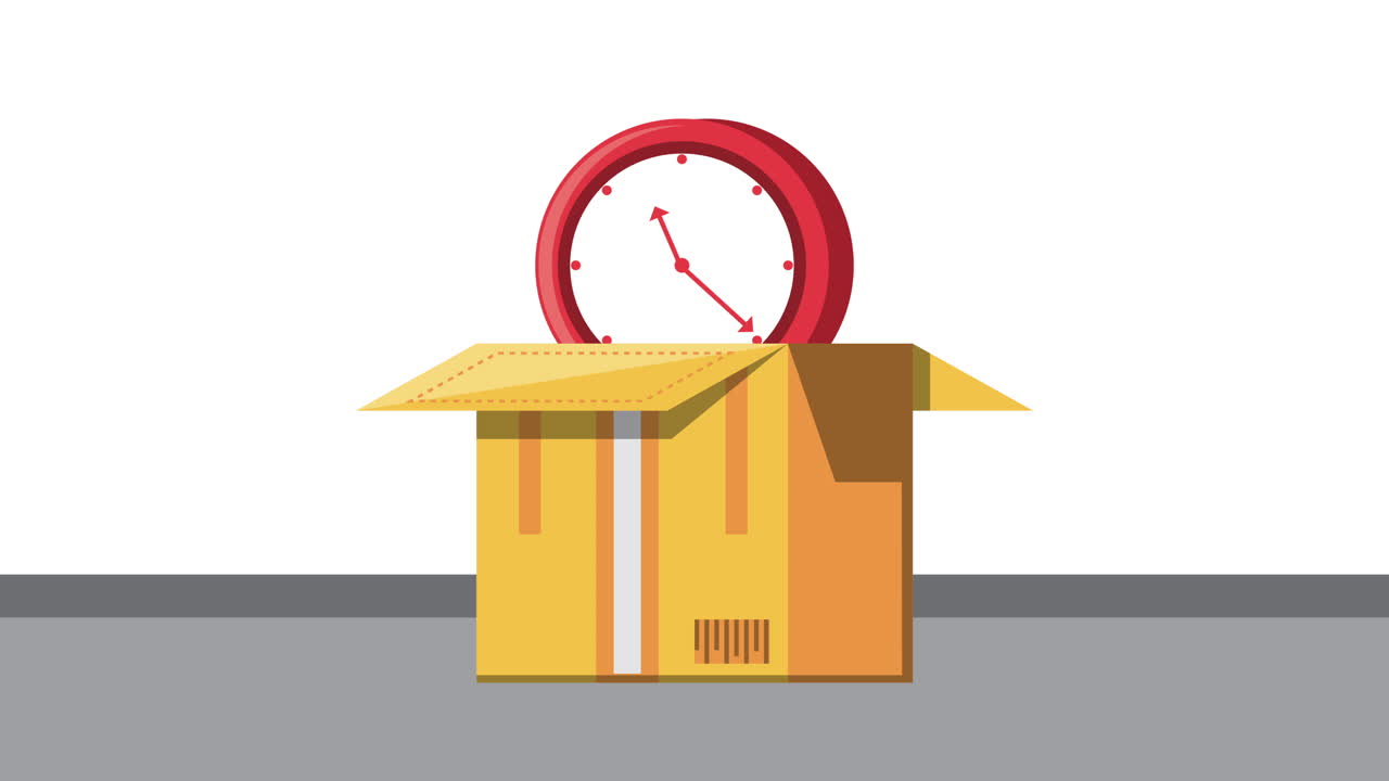 Open Cardboard Box with Clock Inside