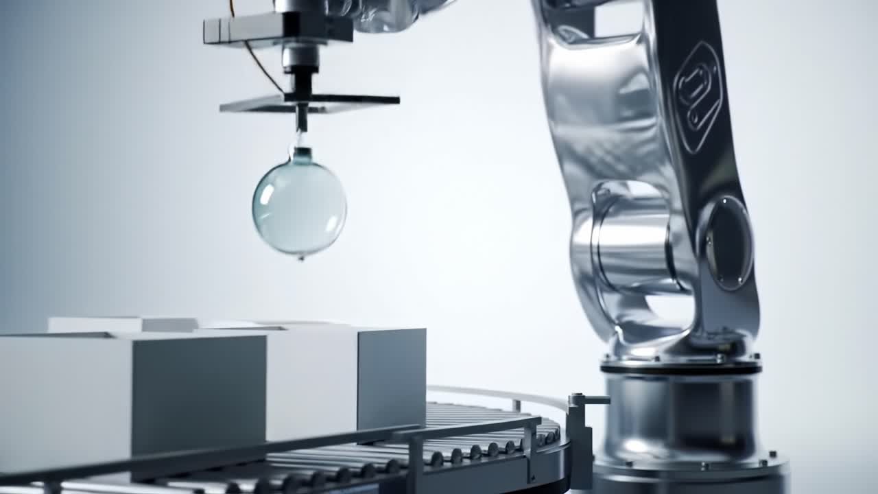 Advanced Robotic Arm Working on Precision Tasks in an Automated Assembly Line, Demonstrating Cutting-Edge Manufacturing Technologies and Innovation