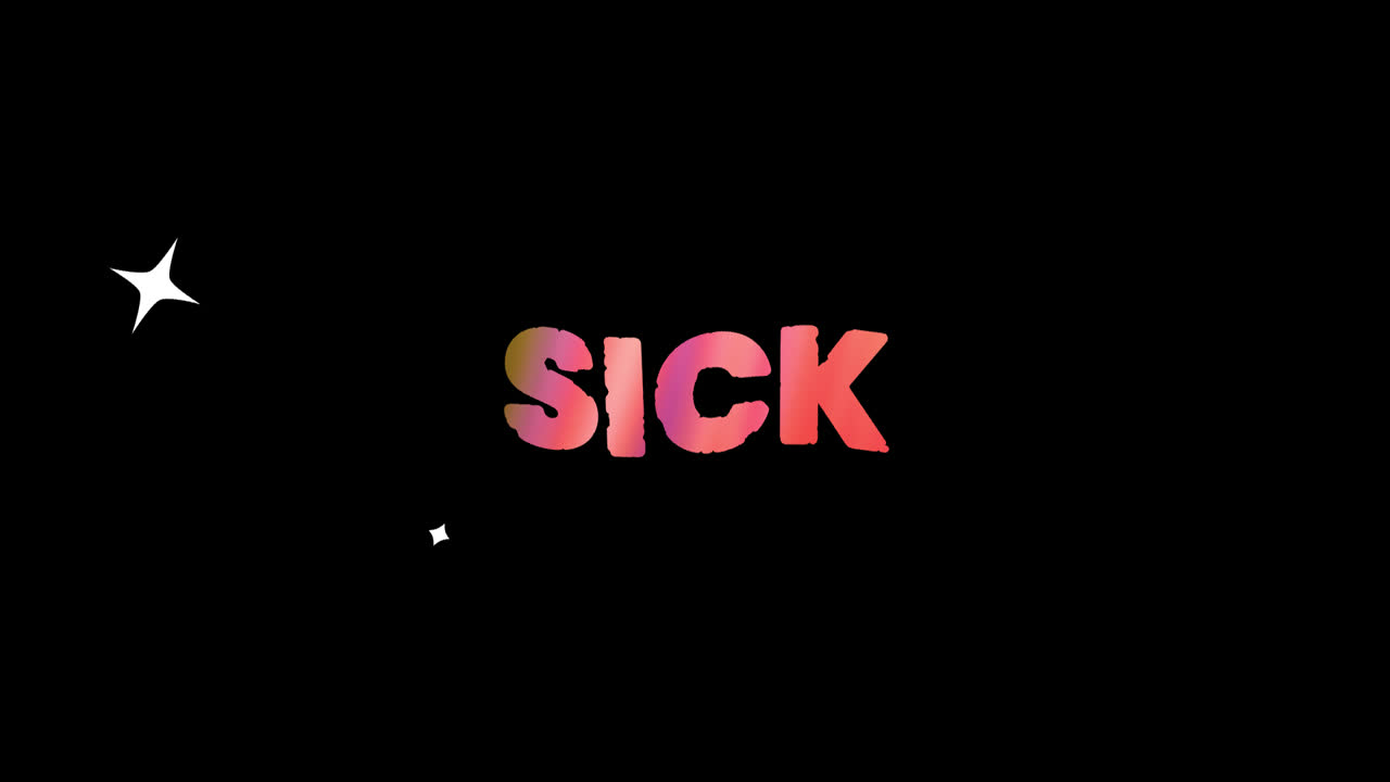 Animated Text 'SICK' with Gradient Colors and Sparkles on Black Background