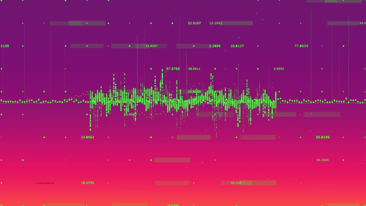 Animation of financial data processing over purple background