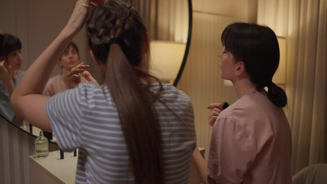 Women Doing Makeup in Dressing Room