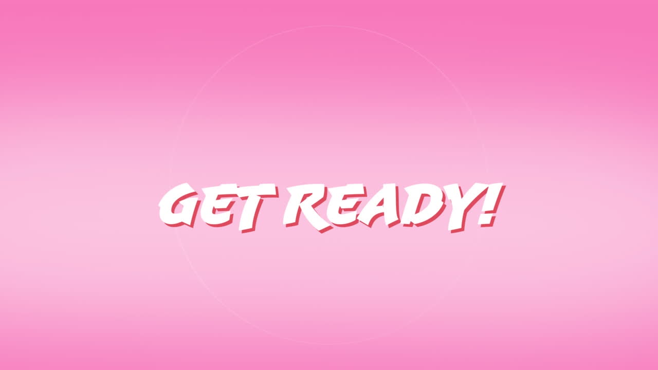 분홍색 그라디엔트 배경에 박동하는 원 위에 준비 텍스트의 디지털 애니메이션